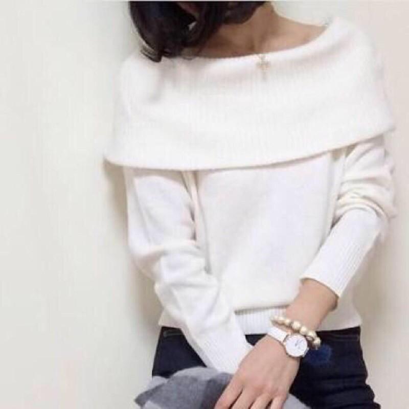 日本🇯🇵Uniqlo美人百花雜誌款粉色乾燥玫瑰色一字肩一字領針織毛衣上衣 毛料-細節圖3