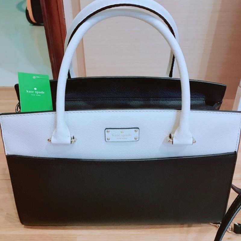 Kate spade全新正品黑白手提包側背包通勤包-細節圖3