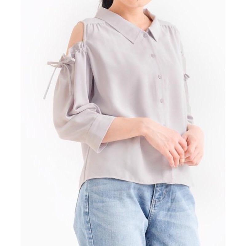 日本品牌正品Majestic Legon 露肩蝴蝶結七分袖上衣襯衫-細節圖2
