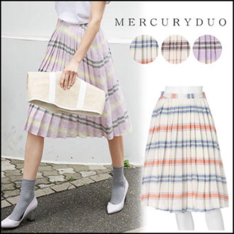 正品三折出清⬇️日牌Mercuryduo百折裙條紋及膝裙-細節圖2