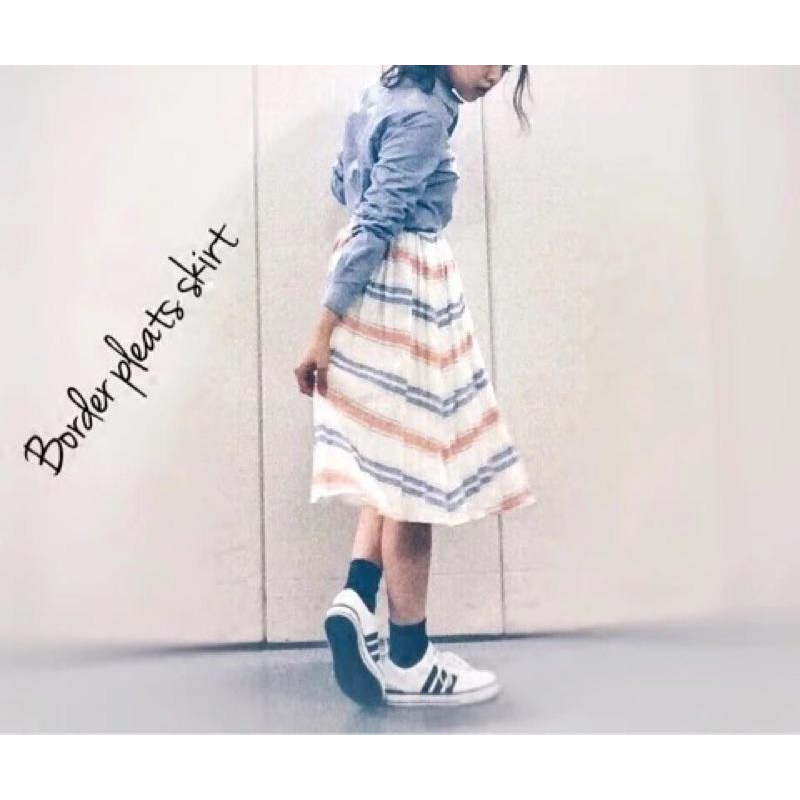 正品三折出清⬇️日牌Mercuryduo百折裙條紋及膝裙-細節圖7