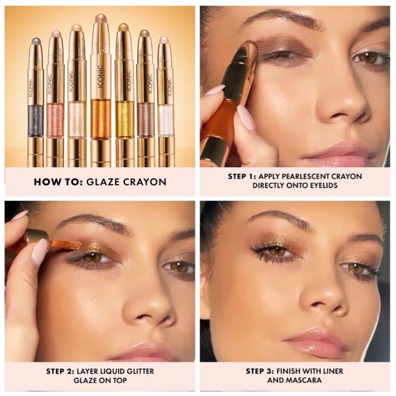 美國代購現貨ICONIC London glaze crayon兩用閃片打亮高光滾珠雙效眼影筆液態打亮champagne-細節圖7