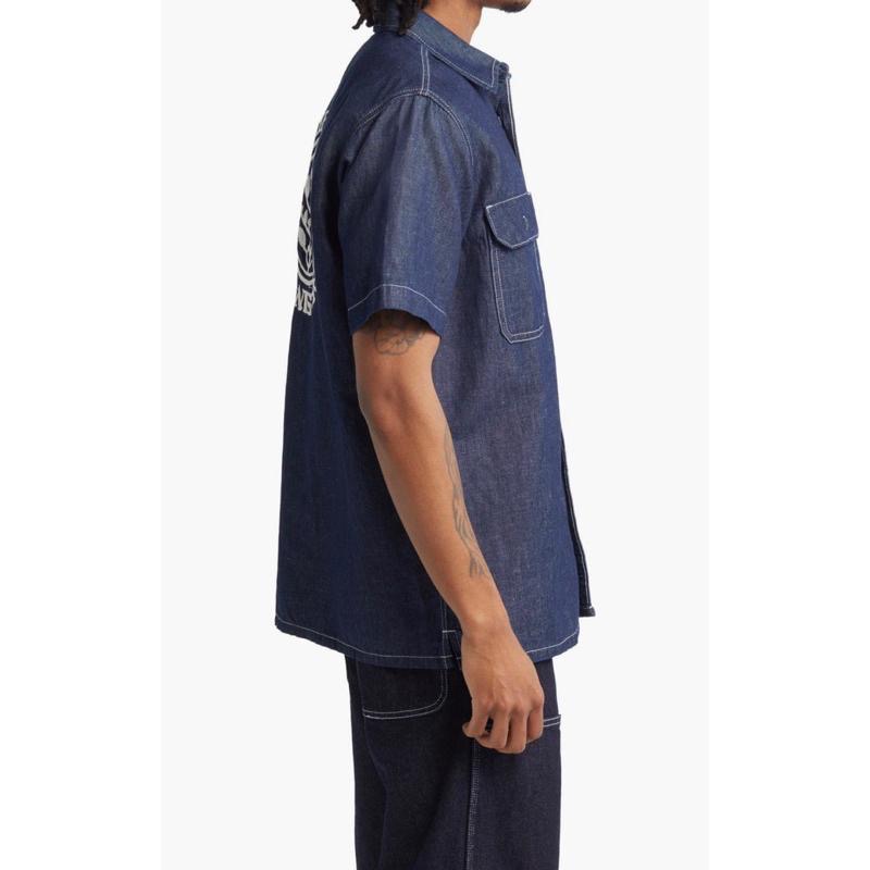 現貨Dickies牛仔短袖襯衫潮T口袋棉質鈕扣外套刺繡元素復古 歐美古著風景-細節圖3