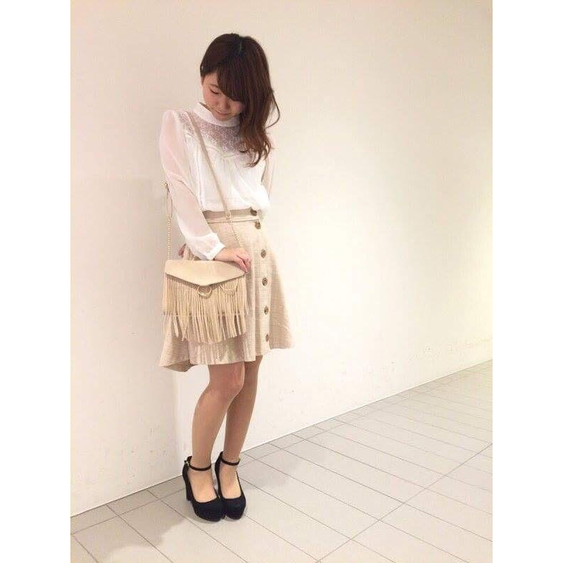 日本全新吊牌專櫃正品Dazzlin氣質小香風格紋復古傘裙鈕扣半身裙-細節圖2