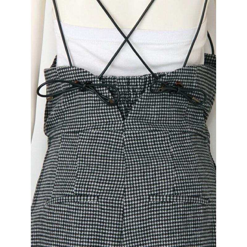 正品LILY BROWN 連身衣/工裝褲 背帶褲正品格紋綁帶仿皮蝴蝶結連身服-細節圖6