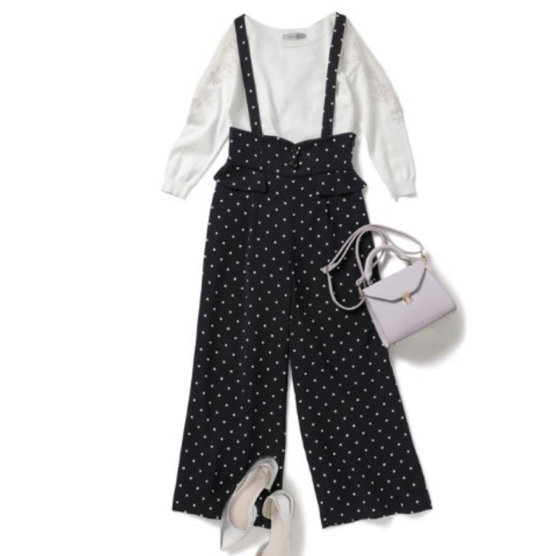 Rirandture大人氣雜誌款小嶋陽菜波點背帶寬褲-細節圖3