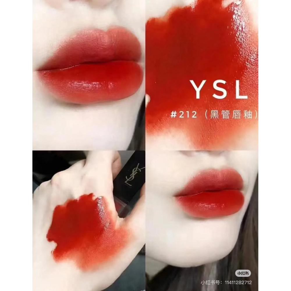 現貨🔥美國YSL 聖羅蘭 時尚印記雪絨唇釉 黑蓋絲絨啞光唇釉口紅唇膏 小黑管#212 Rouge Rebel叛逆紅棕-細節圖3
