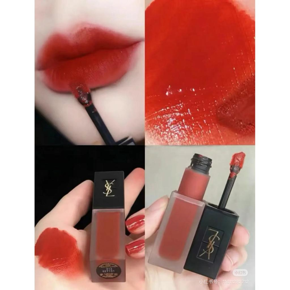 現貨🔥美國YSL 聖羅蘭 時尚印記雪絨唇釉 黑蓋絲絨啞光唇釉口紅唇膏 小黑管#212 Rouge Rebel叛逆紅棕-細節圖4