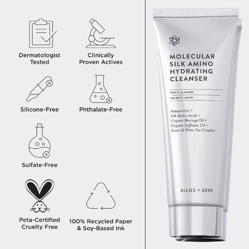 英國代購Allies of Skin 分子絲氨基酸保濕潔面乳洗面乳100ML-細節圖2
