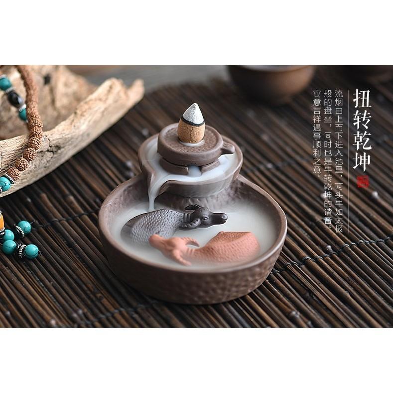 【大量現貨 送50顆倒流香】牛(扭)轉乾坤 金魚(金玉)滿堂 倒流香爐 陶瓷香爐 茶具 生日 送禮-細節圖2