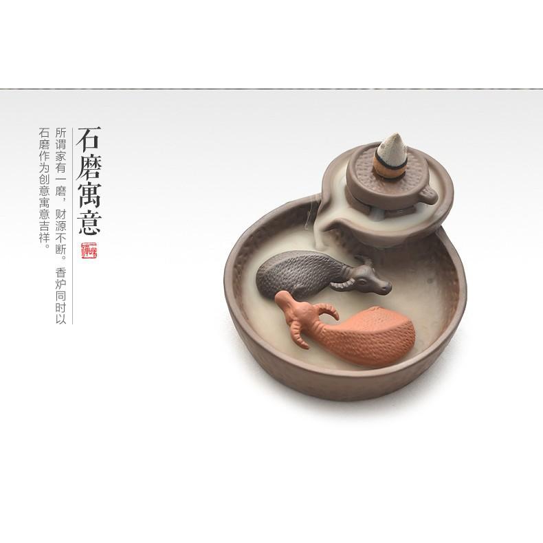 【大量現貨 送50顆倒流香】牛(扭)轉乾坤 金魚(金玉)滿堂 倒流香爐 陶瓷香爐 茶具 生日 送禮-細節圖3