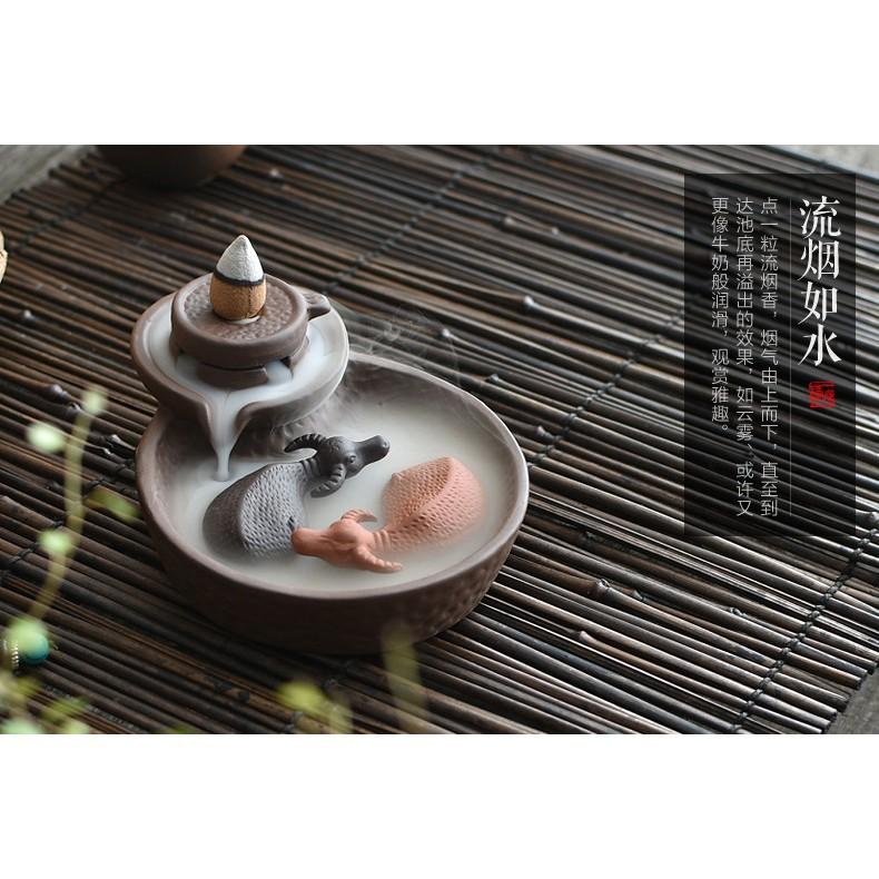 【大量現貨 送50顆倒流香】牛(扭)轉乾坤 金魚(金玉)滿堂 倒流香爐 陶瓷香爐 茶具 生日 送禮-細節圖4