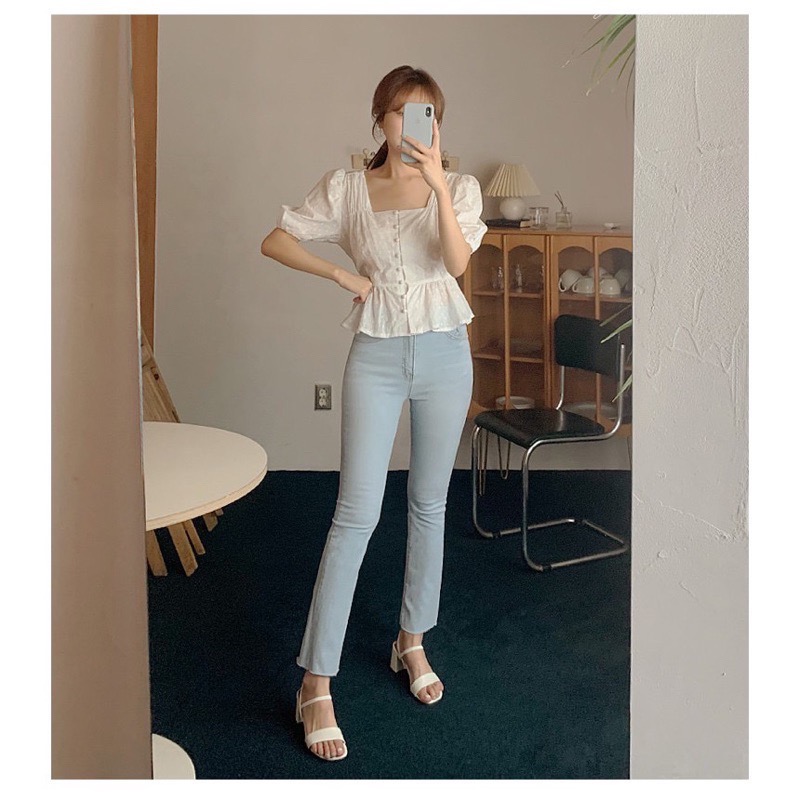 La Maison 迷人氣質方領排扣燒花鏤空收腰顯瘦上衣-細節圖8