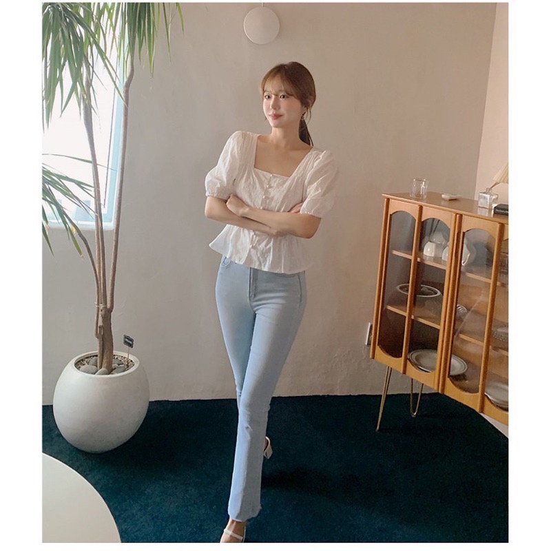 La Maison 迷人氣質方領排扣燒花鏤空收腰顯瘦上衣-細節圖9