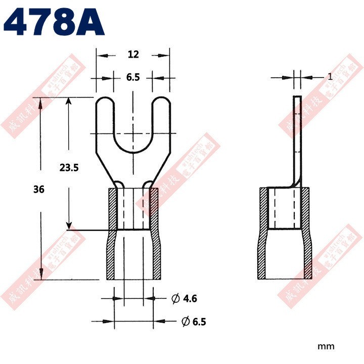 478A Y型端子 8x6 AWG8/DIN 10mm² 附絕緣套(共2色478AR-紅、478AB-黑)-細節圖4