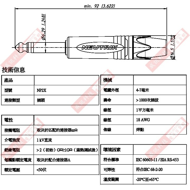 NP2X NEUTRIK 金屬殼6.3單音插頭-細節圖2