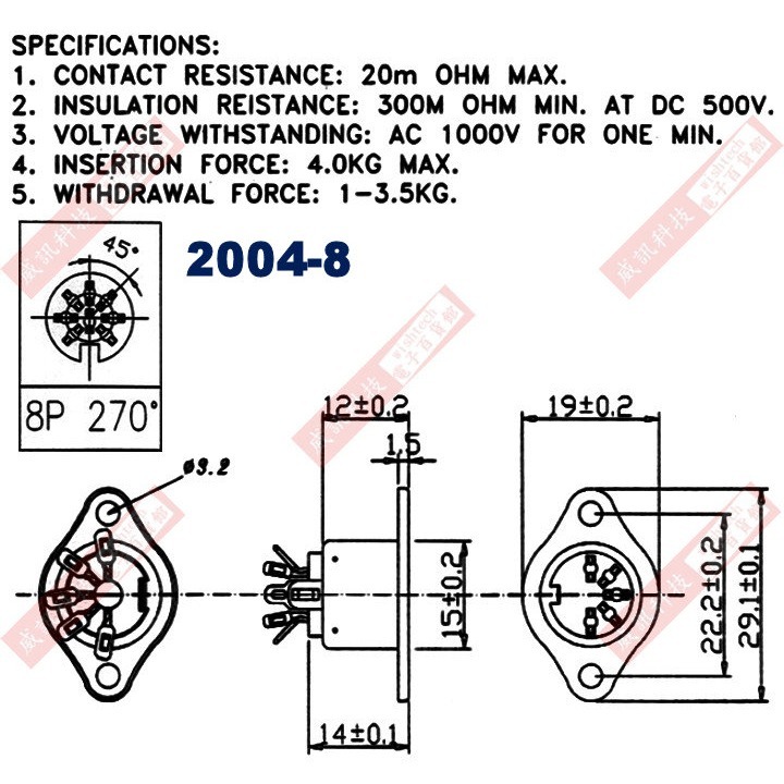 (1101-8公頭、2002-8延長母座、2004-8圓形母座) DIN插頭、插座 8P-細節圖7
