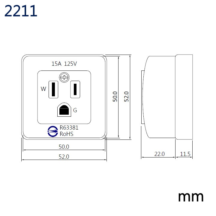 2211 接地H型明插座 15A 125VAC-細節圖2