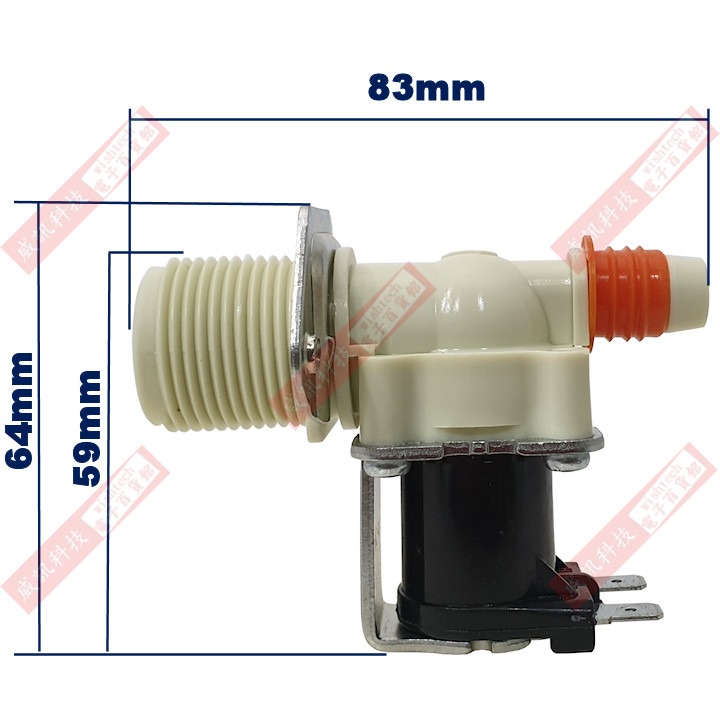 10Y03M04D-220V 洗衣機進水閥一進一出 180度 適用電壓︰AC220V，附2顆電線壓接端子-細節圖3
