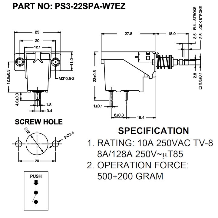 5030 SOLTEAM PS3-22SP 電源用有段式2P按式開關-細節圖4