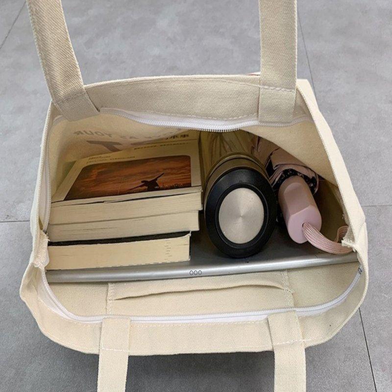 🎀【現貨+發票】韓版新款ins原宿微笑簡約可愛笑臉拉鍊帆布袋帆布包購物包肩背包單肩包側背包手提包手提袋購物袋文藝百搭-細節圖8