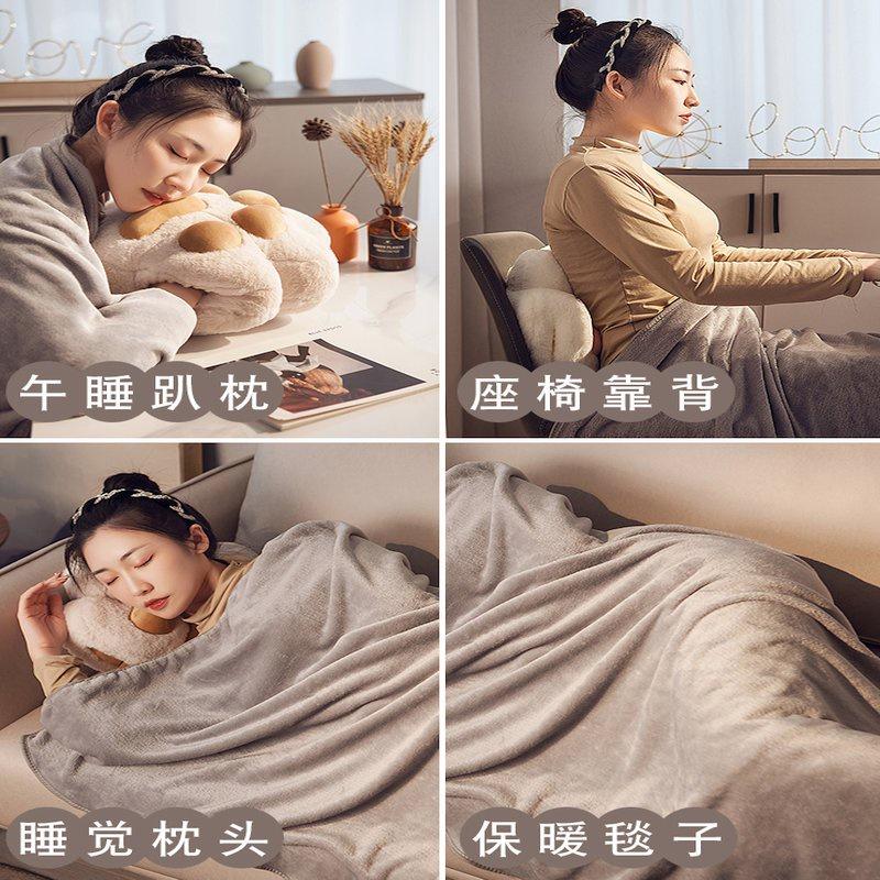 🎀【現貨+發票】《貓奴必備！》可愛貓咪貓掌貓爪肉球枕頭靠墊暖手抱枕毛毯空調毯子午睡毯子被子抱枕毯三用枕珊瑚絨毯情人節禮物-細節圖9