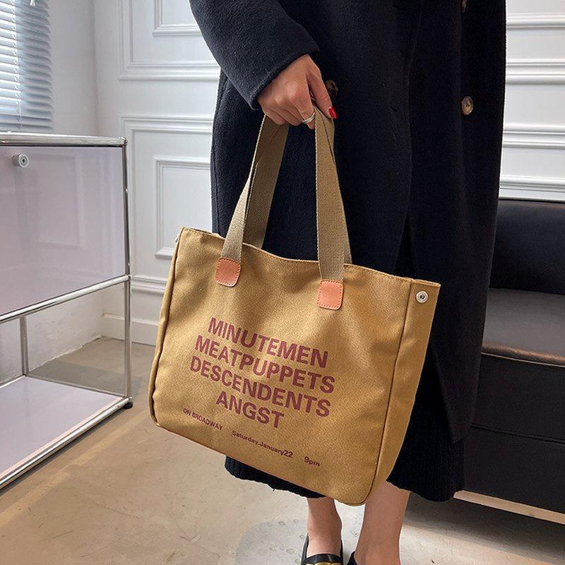 🎀【現貨+發票】韓國新款日系原創字母個性帆布袋帆布包購物包單肩包側背包托特包媽媽包上課包手提袋購物袋文藝文青復古大容量-細節圖4