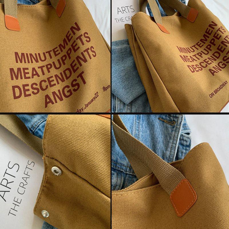 🎀【現貨+發票】韓國新款日系原創字母個性帆布袋帆布包購物包單肩包側背包托特包媽媽包上課包手提袋購物袋文藝文青復古大容量-細節圖8