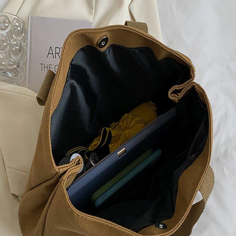 🎀【現貨+發票】韓國新款日系原創字母個性帆布袋帆布包購物包單肩包側背包托特包媽媽包上課包手提袋購物袋文藝文青復古大容量-細節圖9