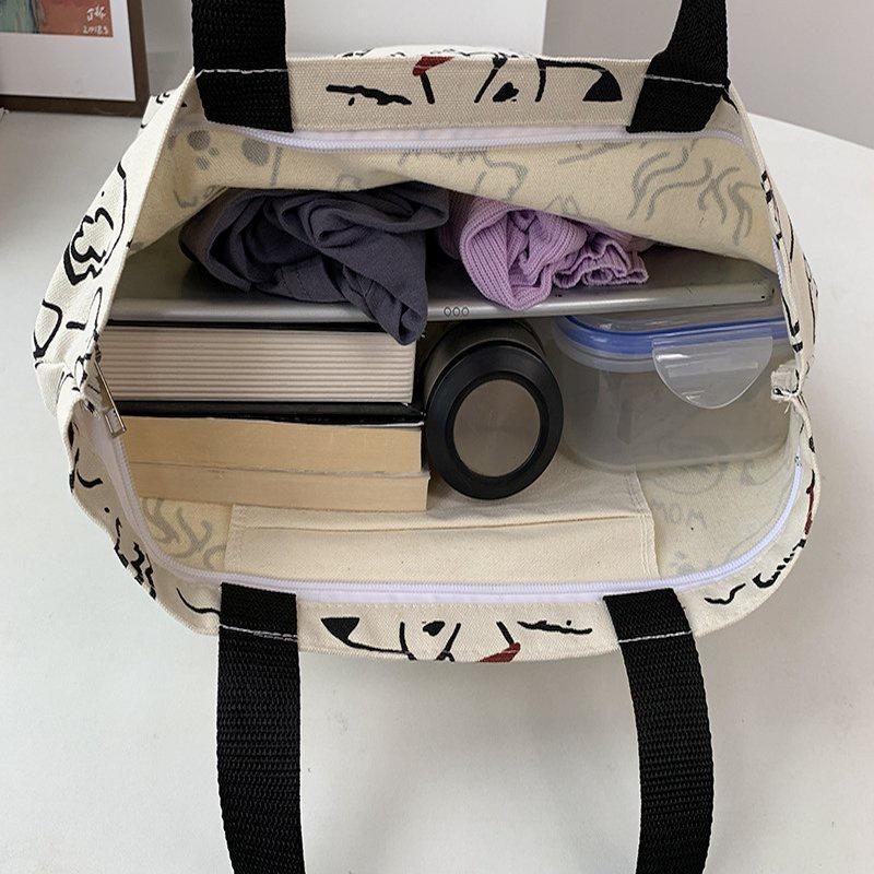 🎀【現貨+發票】韓國新款ulzzang原創INS可愛狗狗插畫chic小狗拉鍊帆布袋帆布包側背包手提袋購物袋上課包文藝文青-細節圖8