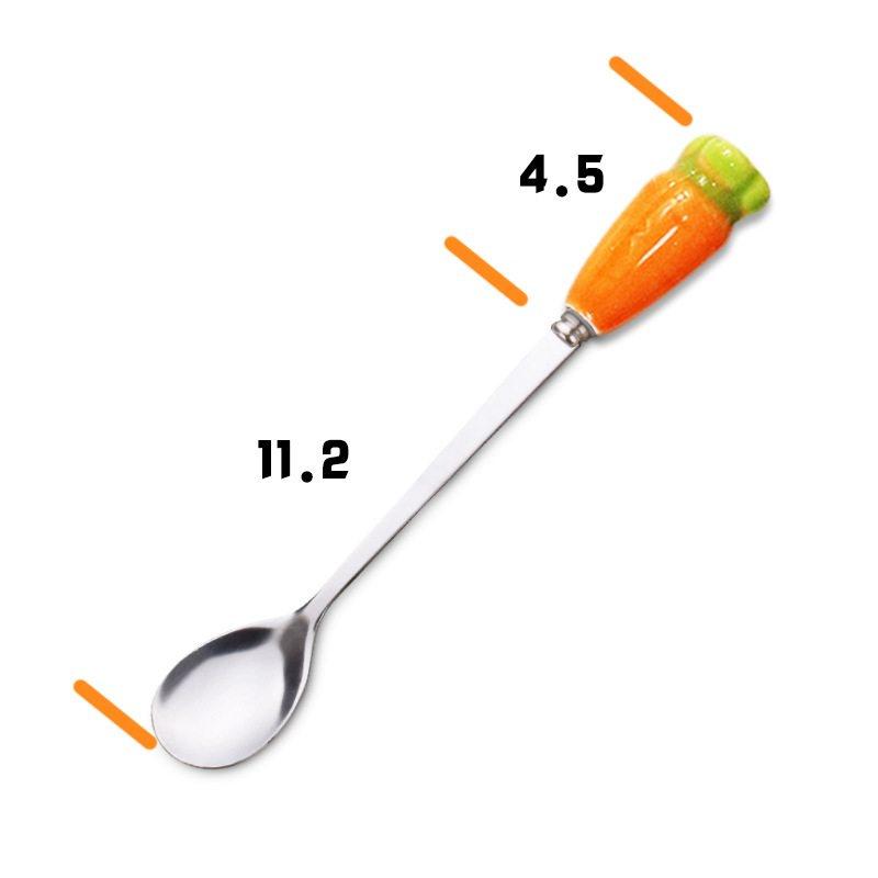 🎀【現貨+發票】優質304不鏽鋼紅蘿蔔湯匙不鏽鋼餐具造型餐具造型湯匙陶瓷手柄 咖啡湯匙 攪拌湯匙 304不鏽鋼長湯匙-細節圖9
