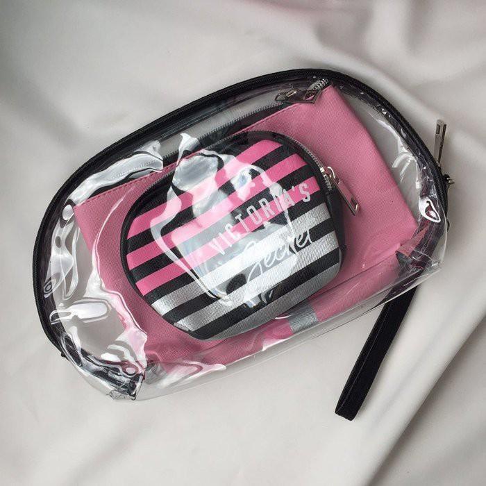 🎀【現貨+發票】韓版新款三件組防水條紋透明化妝包手拿包手機包隨身收納包洗漱包盥洗包萬用包筆袋隨身包筆刷包小物包零錢包-細節圖5