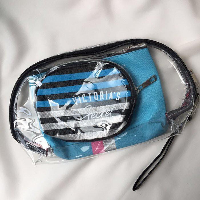 🎀【現貨+發票】韓版新款三件組防水條紋透明化妝包手拿包手機包隨身收納包洗漱包盥洗包萬用包筆袋隨身包筆刷包小物包零錢包-細節圖6