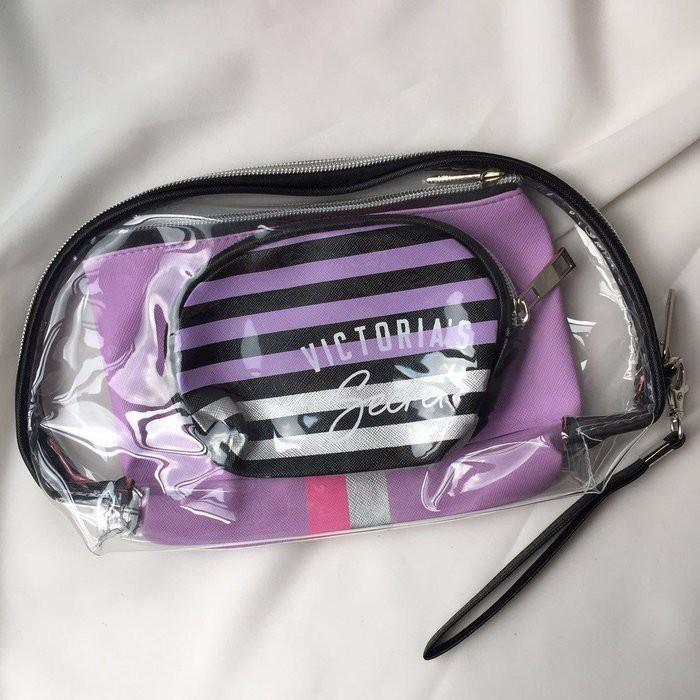 🎀【現貨+發票】韓版新款三件組防水條紋透明化妝包手拿包手機包隨身收納包洗漱包盥洗包萬用包筆袋隨身包筆刷包小物包零錢包-細節圖7
