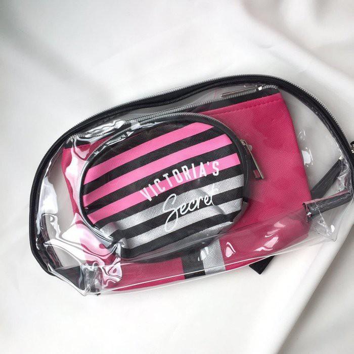 🎀【現貨+發票】韓版新款三件組防水條紋透明化妝包手拿包手機包隨身收納包洗漱包盥洗包萬用包筆袋隨身包筆刷包小物包零錢包-細節圖8