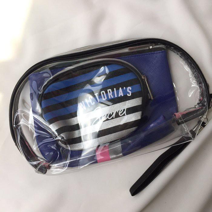 🎀【現貨+發票】韓版新款三件組防水條紋透明化妝包手拿包手機包隨身收納包洗漱包盥洗包萬用包筆袋隨身包筆刷包小物包零錢包-細節圖9