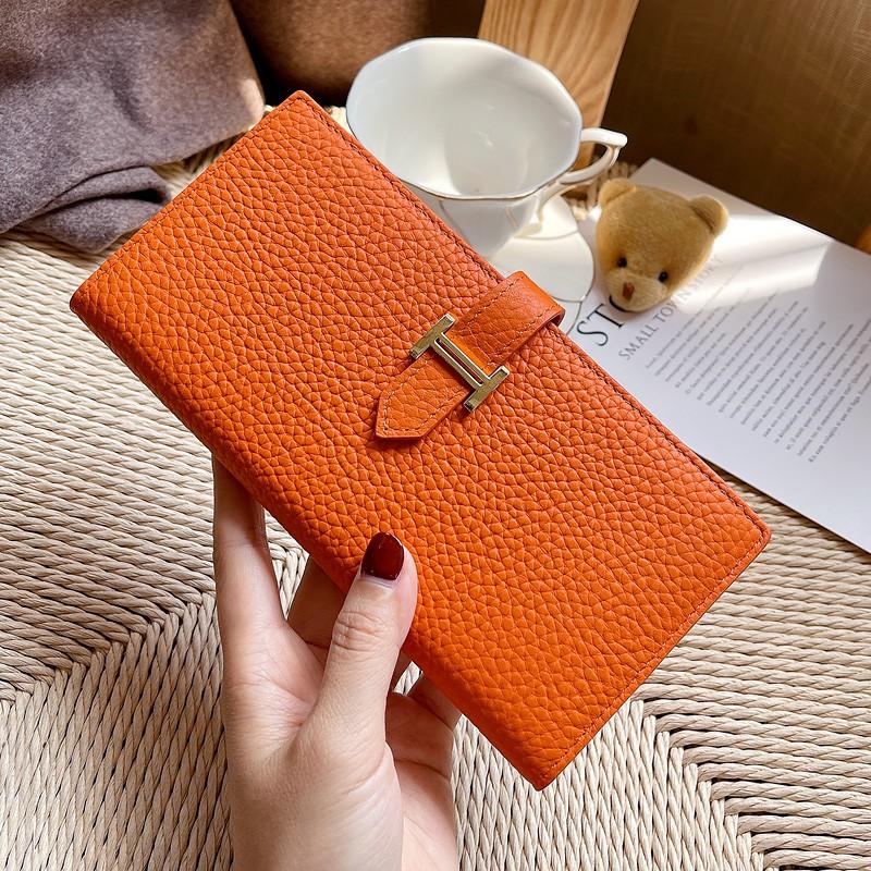 🎀【現貨+發票】《真皮頭層牛皮》新款超薄復古簡約素面質感莫蘭迪色真皮長夾韓風多卡位大容量女士皮夾皮包錢夾手拿包零錢包手機-細節圖3