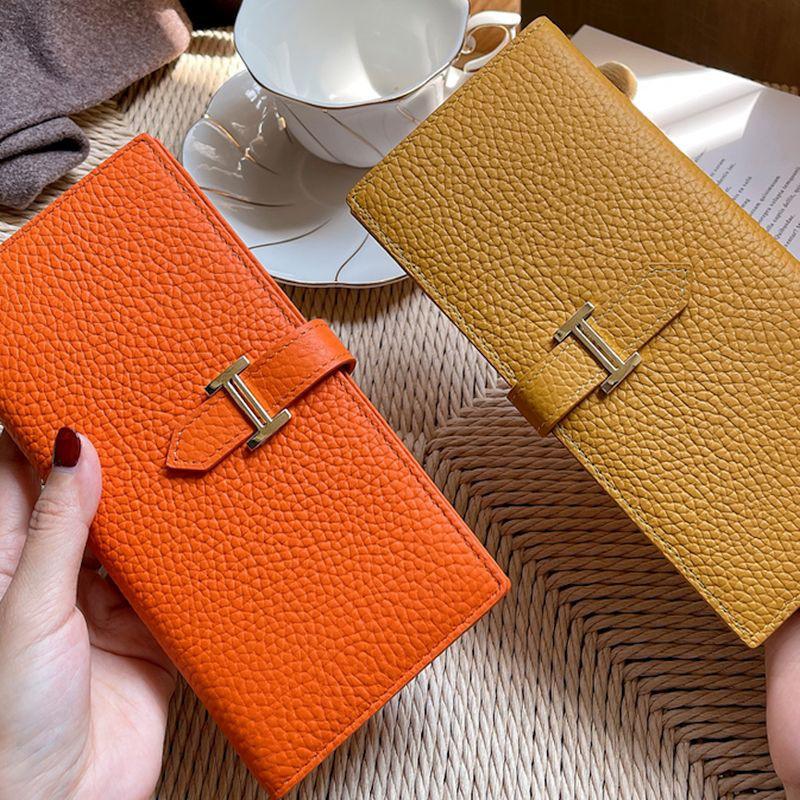 🎀【現貨+發票】《真皮頭層牛皮》新款超薄復古簡約素面質感莫蘭迪色真皮長夾韓風多卡位大容量女士皮夾皮包錢夾手拿包零錢包手機-細節圖5