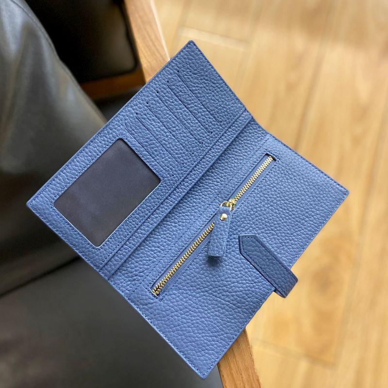 🎀【現貨+發票】《真皮頭層牛皮》新款超薄復古簡約素面質感莫蘭迪色真皮長夾韓風多卡位大容量女士皮夾皮包錢夾手拿包零錢包手機-細節圖8