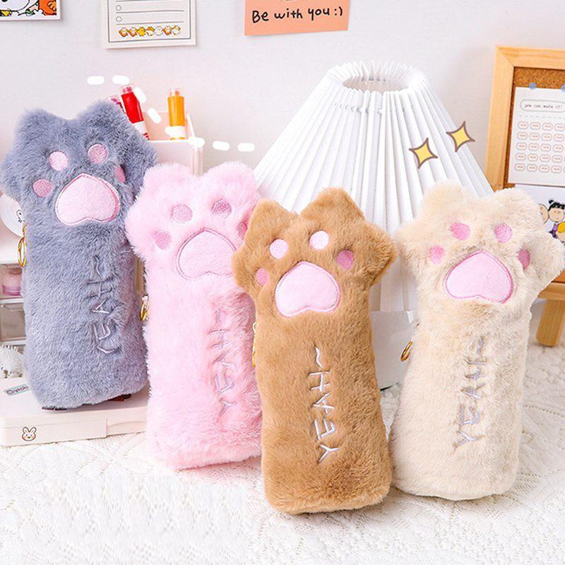 🎀【現貨+發票】韓版新款INS超萌可愛貓爪筆袋貓咪毛絨筆袋毛茸茸毛絨絨大容量絨毛肉球貓腳貓掌筆袋收納袋收納包零錢包鉛筆盒-細節圖2