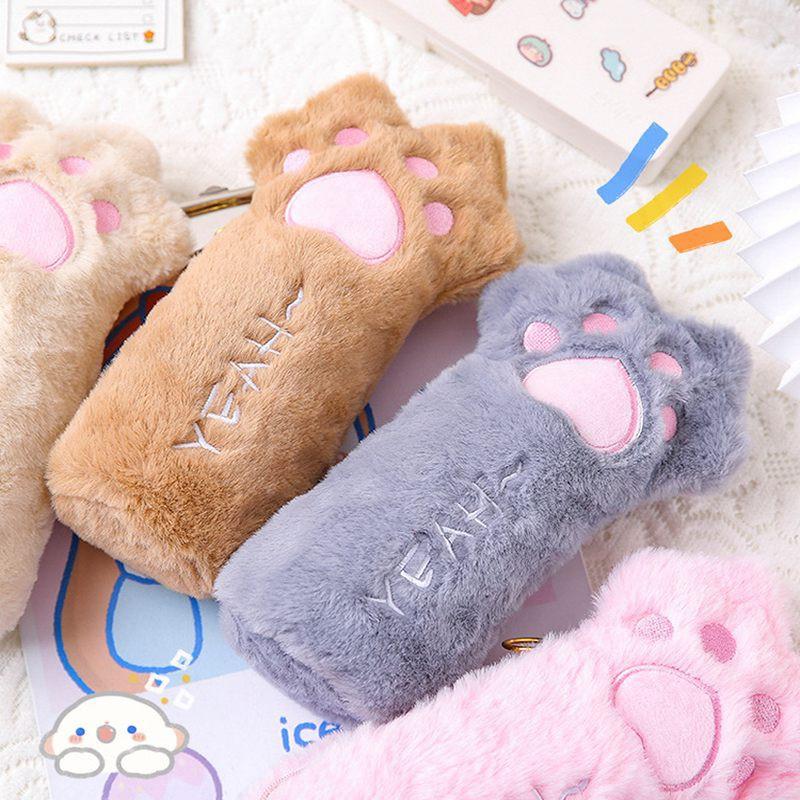 🎀【現貨+發票】韓版新款INS超萌可愛貓爪筆袋貓咪毛絨筆袋毛茸茸毛絨絨大容量絨毛肉球貓腳貓掌筆袋收納袋收納包零錢包鉛筆盒-細節圖3