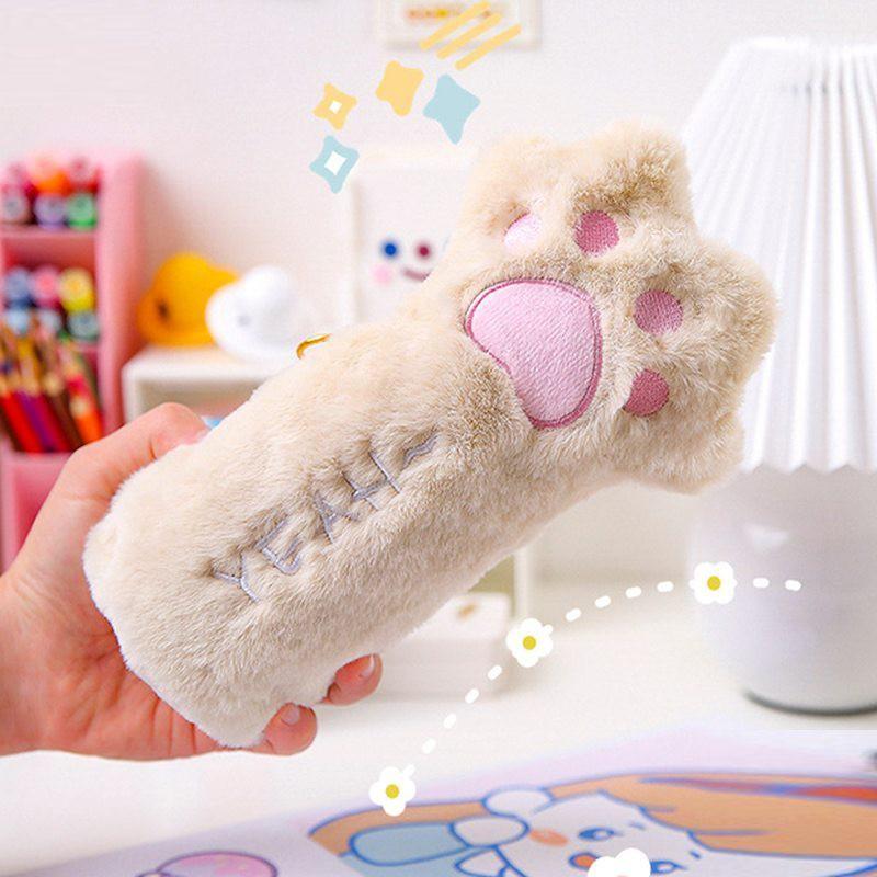 🎀【現貨+發票】韓版新款INS超萌可愛貓爪筆袋貓咪毛絨筆袋毛茸茸毛絨絨大容量絨毛肉球貓腳貓掌筆袋收納袋收納包零錢包鉛筆盒-細節圖9