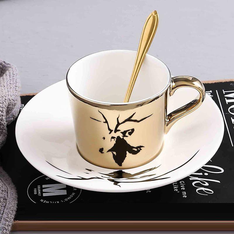 🎀【現貨+發票】創意動物倒影陶瓷咖啡杯電鍍鏡面反射陶瓷倒影杯 INS火紅水杯牛奶杯下午茶咖啡杯茶杯碟陶瓷杯套裝-細節圖2