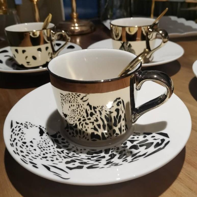 🎀【現貨+發票】創意動物倒影陶瓷咖啡杯電鍍鏡面反射陶瓷倒影杯 INS火紅水杯牛奶杯下午茶咖啡杯茶杯碟陶瓷杯套裝-細節圖3