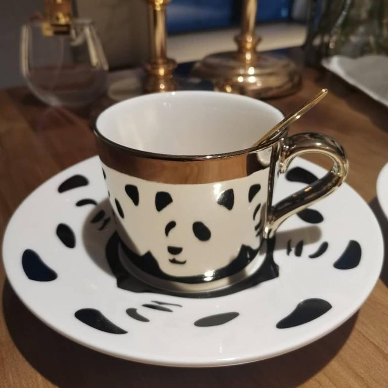 🎀【現貨+發票】創意動物倒影陶瓷咖啡杯電鍍鏡面反射陶瓷倒影杯 INS火紅水杯牛奶杯下午茶咖啡杯茶杯碟陶瓷杯套裝-細節圖4