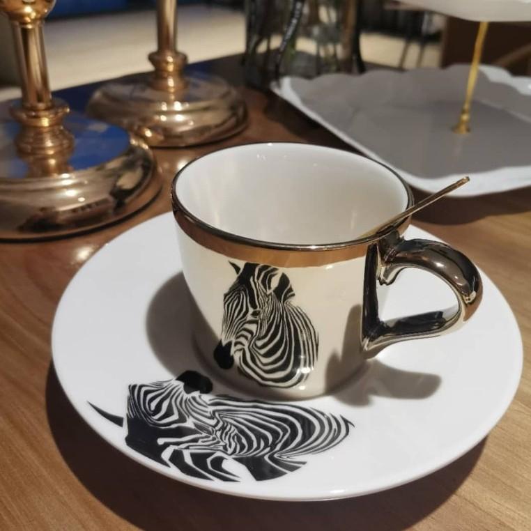 🎀【現貨+發票】創意動物倒影陶瓷咖啡杯電鍍鏡面反射陶瓷倒影杯 INS火紅水杯牛奶杯下午茶咖啡杯茶杯碟陶瓷杯套裝-細節圖5