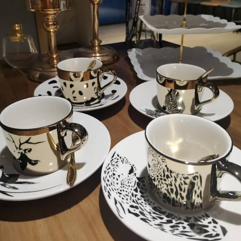 🎀【現貨+發票】創意動物倒影陶瓷咖啡杯電鍍鏡面反射陶瓷倒影杯 INS火紅水杯牛奶杯下午茶咖啡杯茶杯碟陶瓷杯套裝-細節圖6