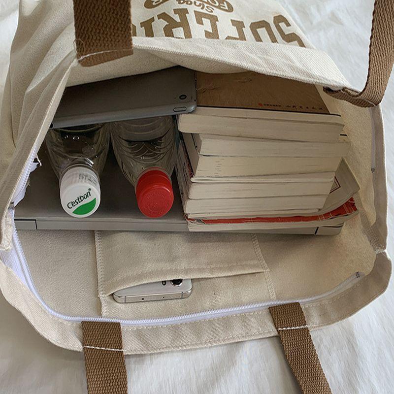 🎀【現貨+發票】韓國新款superior日系原創字母個性拉鍊帆布袋帆布包購物包單肩包側背包手提袋購物袋文藝文青復古小清新-細節圖8