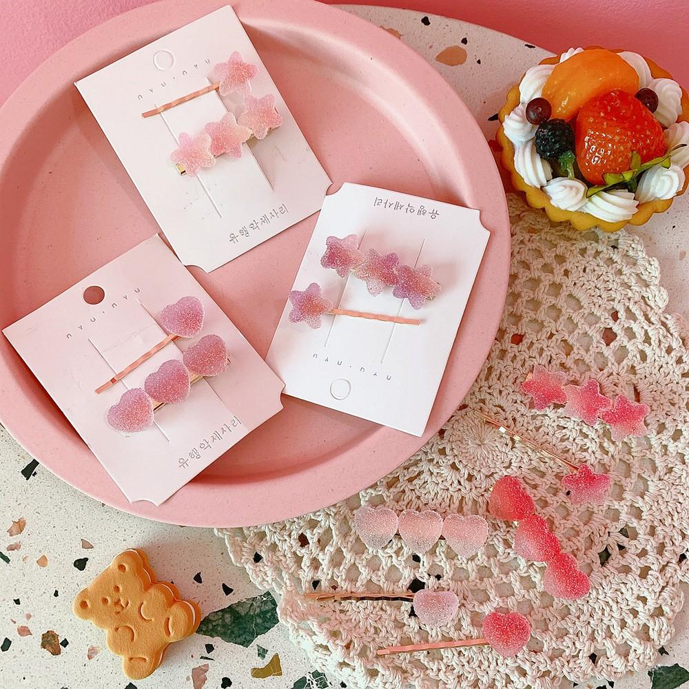 🎀【現貨+發票】韓系甜美清新彩虹軟糖QQ軟糖可愛漸變漸層髮夾少女心髮飾愛心星星一字夾髮夾套組仿真軟糖髮飾頭飾-細節圖4