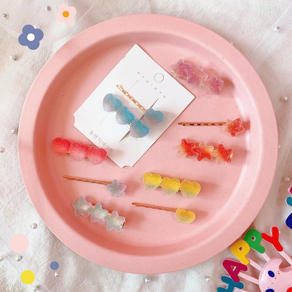 🎀【現貨+發票】韓系甜美清新彩虹軟糖QQ軟糖可愛漸變漸層髮夾少女心髮飾愛心星星一字夾髮夾套組仿真軟糖髮飾頭飾-細節圖6